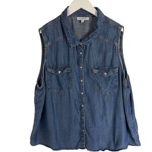 MYSTYLE  plus size Blue Sleeveless Button-Down Shirt size 1x